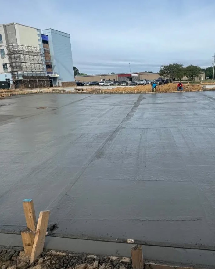 Completed commercial concrete parking lot ready for striping in Fayetteville, NC