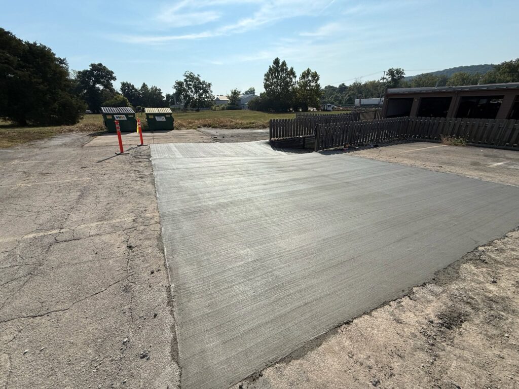 Large concrete parking lot slab poured for a commercial property in Fayetteville, NC